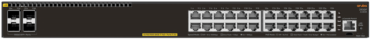 HPE Aruba Networking 2930F 24G PoE+ 4SFP+ TAA-compliant Switch 공식 모델 외형
