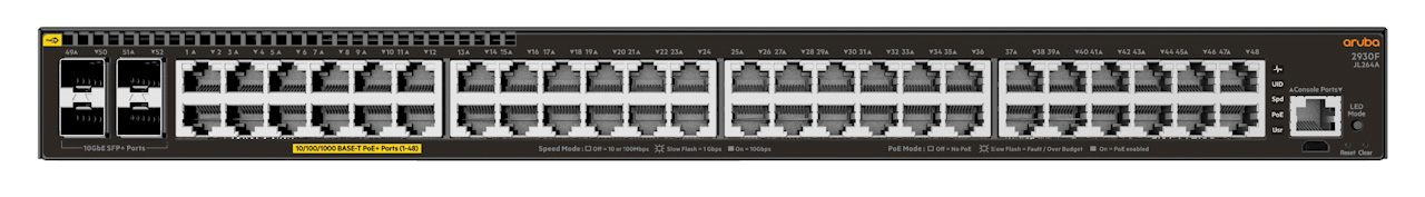 HPE Aruba Networking 2930F 48G PoE+ 4SFP+ Switch 공식 모델 외형